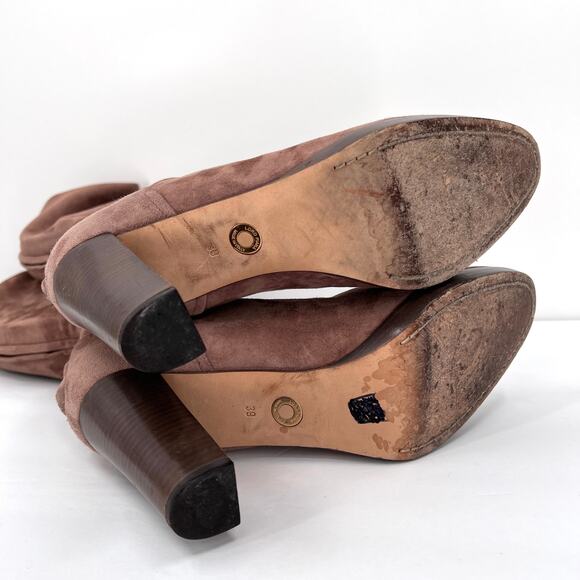 LORO PIANA Suede Knee High Boots Womens 39 Light Brown Sharmaine Cashmere Lined - Picture 11 of 16